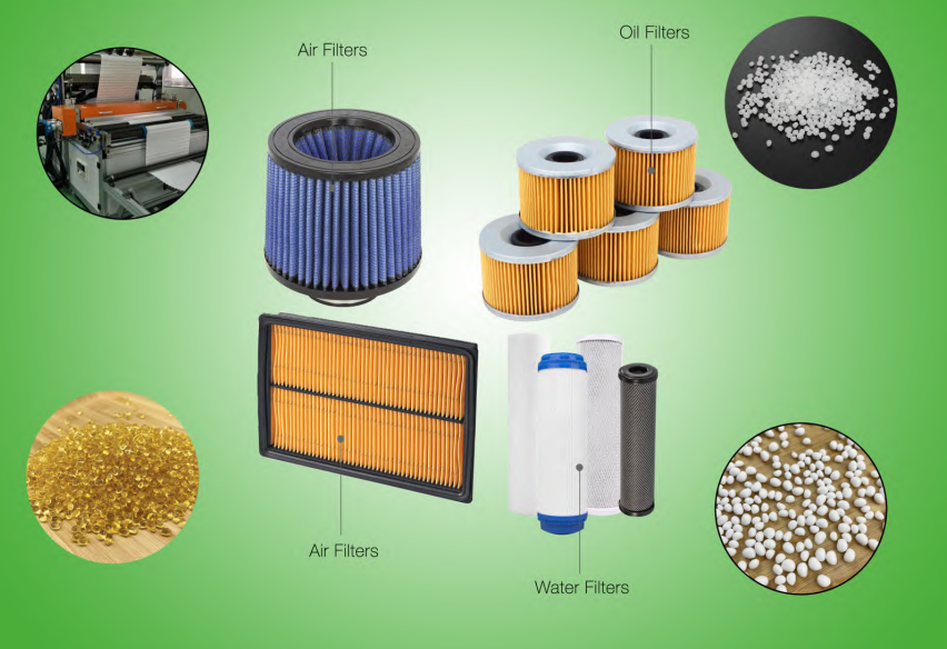 Air filters, oil filters and water filters