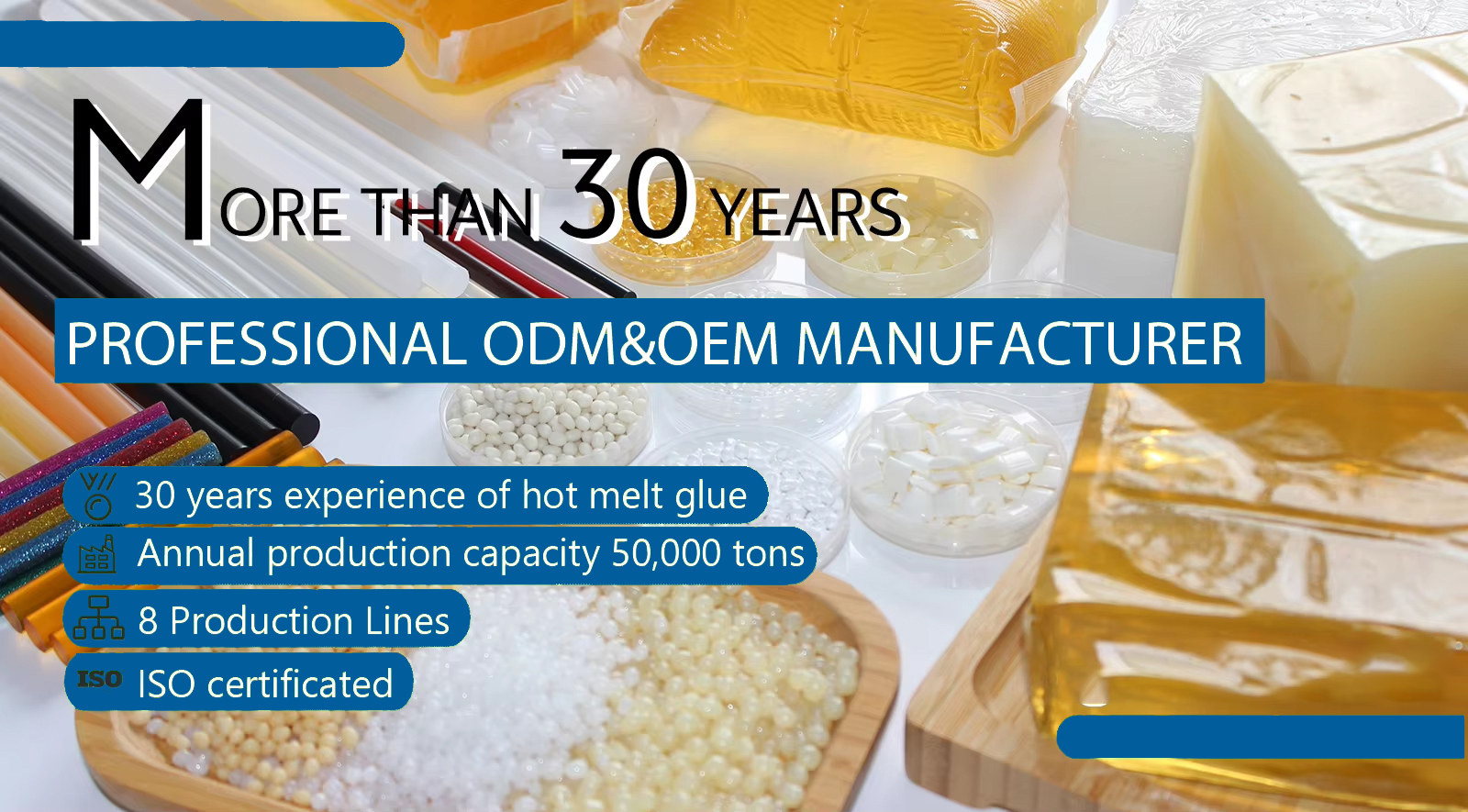 SOWIN hot melt adhesive products and manufacturing banner, showing the full original artwork